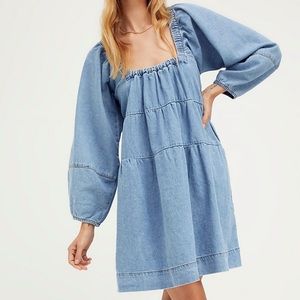 Free People Lou Jean Babydoll Dress Jean Small